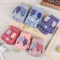 Children's knitted half-finger convertible gloves with cute dog design for warm winter. - One Size / Puppy Flip-Top / Multicolor