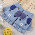 Simpatici guanti in maglia per bambini, caldi manicotti invernali con design di cucciolo. - Taglia unica / Cagnolino con Risvolto / Blu