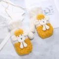 Plush winter warm mittens featuring cute yellow lamb decoration, thick fleece lining. - One Size / Little Sheep Mitten / Yellow