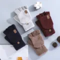 Guanti invernali caldi in maglia mezza dita per uomo e donna, design con copertura flip con cervo. - Taglia unica / Manica Lana Distintivo Ribalta / Multicolore