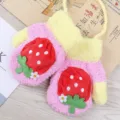 Kids winter coral fleece gloves, cute strawberry hanging neck warm mittens for toddlers. - 1-5 Years / Strawberry (Sound Version)