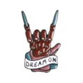 Punk style metal enamel pin featuring a creepy razor glove hand design with Dream On text banner. - Regular Style (CC961)