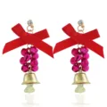 Christmas bow ribbon long earrings pink bell pendant trendy holiday fashion jewelry gifts for women - Pink Bell Style (RH828)