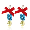 Christmas red bow blue bells long earrings crystal rhinestone holiday party fashion jewelry - Blue Bell Style (RH830)