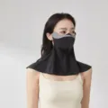 Close-up detail of the breathable summer sun protection face mask with full neck coverage. - Black