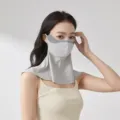 Detailed view of breathable sun protection face mask for women, UV blocking neck cover. - Light Gray
