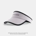 Sun protection empty top hat detail view, light pink fabric with black brim and front letter. - Candy Color Empty Top Hat / Purple