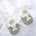Cute plush sheep winter mittens for women, thick warm fleece mittens with hanging rope detail. - One Size / Little Sheep Mitten / Green