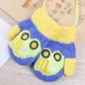 Warm winter coral fleece kids gloves with cute cartoon embroidery and neck hanging strap. - 1-5 Years / Car (Sound Version)