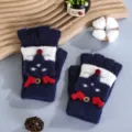 Knitted fingerless convertible gloves for students, warm winter half-finger design with cartoon. - One Size / Navy Blue Little Fox Flip-Top Mittens