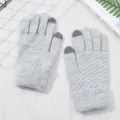 Knit touch screen gloves warm winter gloves fleece lined grey gloves writing gloves - One Size / Gray