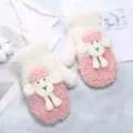 Cute plush winter mittens for women, thick warm fleece lined mittens with adorable sheep. - One Size / Little Sheep Mitten / Pink