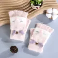Guanti convertibili in maglia rosa graziosi per bambini, calde moffole invernali. - Taglia unica / Guanti a manopola ribaltabile volpina rosa
