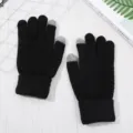 Warm winter knit touch screen gloves for men and women, thick thermal fleece lined. - One Size / Black