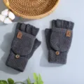 Guanti invernali in lana a maglia mezza dita uomo donna convertibili grigio scuro. - Taglia unica / Manica Lana Distintivo Ribalta / Grigio chiaro