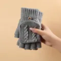 Guanti in maglia grigia convertibili senza dita per l'inverno touch screen caldo. - Taglia unica / Uomo Treccia Maglia Ribalta / Grigio chiaro