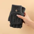 Guanti in maglia grigio scuro convertibili senza dita guanti termici invernali per uomo - Taglia unica / Uomo Treccia Maglia Ribalta / Grigio scuro