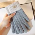 Winter touch screen knit gloves, thick warm five finger gloves for cycling and daily wear. - Light Gray