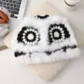 Plush knit winter fisherman hat, furry rabbit hair warm wool hat, stylish black and white cap. - Lion Dance Hat / Black and White