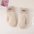 Women winter warm faux mink mittens thick plush knitted gloves cute outdoor cycling mittens - Sheep Logo Mitten Gloves / Beige