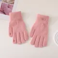 Women winter pink knitted gloves cute touchscreen split-finger thermal warm thick gloves - Candy Color Cuff Label Split Finger / Pink
