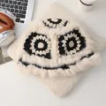 Winter plush bucket hat warm crochet black white fuzzy hat trendy chic fuzzy cap aesthetic style - Lion Dance Hat / Black Beige