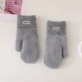 Grey plush knit mittens for women winter thick warm faux mink wool outdoor riding gloves - Sheep Logo Mitten Gloves / Dark Gray