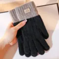 Winter warm touch screen knit gloves, black and grey contrast color, thick alpaca wool. - Black