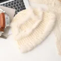 Cappello secchiello in pelliccia di coniglio e maglia beige, caldo berretto invernale - Cappello a Pagoda / Beige
