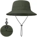 Chapeau bob imperméable vert, chapeau de soleil séchage rapide avec mentonnière réglable. - Chapeau Compactable avec Corde Coupe-Vent / Bleu marine