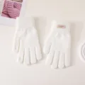 White knitted five-finger gloves for winter warmth, soft texture, cozy cold weather gear. - Candy Color Cuff Label Split Finger / White