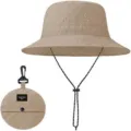 Chapeau bob kaki séchage rapide avec mentonnière et pochette de rangement, anti-uv. - Chapeau Compactable avec Corde Coupe-Vent / Kaki