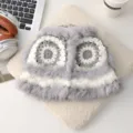 Comodo cappello secchiello peloso invernale, design in maglia all'uncinetto con bordo. - Cappello da Danza del Leone / Grigio