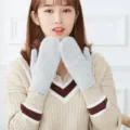 Women thick warm winter wool knit mittens in light grey color, soft and cozy handwear. - Light Grey - Short Plush Gloves