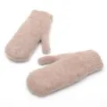Thickened warm autumn winter wool knit mittens, soft double layer fleece lined cold proof gloves. - Camel Short Faux Fur Gloves
