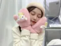 Winter warm thick plush hanging neck mittens cute pink cartoon gloves for women outdoor - Baby Penguin / Pink