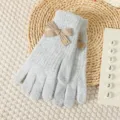 Women winter knit gloves grey cute bow touchscreen warm outdoor apparel cozy stylish handwear accessories - Light Grey Bowknot Solid Full-Finger Gloves