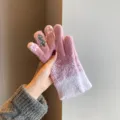Winter women's warm knit touchscreen gloves, thick plush pink design with tree pattern. - Christmas Split-Finger / Pink