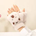 Cute capybara plush flip half finger gloves for women winter warm thick soft cozy mittens - Plush Capybara Flip Cover / Beige