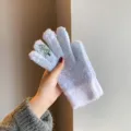 Winter plush knitted touch screen warm gloves in light blue color for women and men daily wear - Christmas Split-Finger / Blue