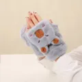 Cute capybara flip half finger plush gloves for women winter warm cozy thick fingerless mittens. - Plush Capybara Flip Cover / Gray