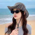 Ethnic style sun hat for women summer outdoor beach travel fisherman cap UV protection - Dark Gray