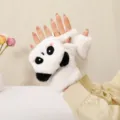 Guanti mezze dita in peluche carini per donna invernali guanti caldi senza dita design panda - Copertura a Scatto Panda in Peluche / Bianco