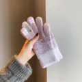 Guanti invernali in maglia peluche da donna, caldi guanti in lana touchscreen con fodera. - Dito Diviso di Natale / Viola chiaro
