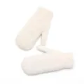 Beige winter warm knitted mittens, thick plush lined cozy fleece gloves for cold weather. - Off-White - Short Plush Gloves