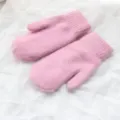 Warm pink knit mittens for women, thick fuzzy winter gloves for cold weather comfort. - Pink Short Faux Fur Gloves