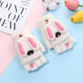 Cute winter half finger flip warm gloves with bunny ears and sweet strawberry embroidery. - Rabbit Ear Peach Flip-Top / White