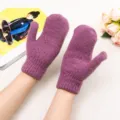 Winter warm thick wool mittens for women, solid color cold-proof knitted gloves for outdoor wear. - Rose Purple Short Faux Fur Gloves