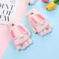 Simpatici guanti rosa in maglia mezza dita con orecchie di coniglio per l'inverno caldo. - Flip-Top Orecchio di Coniglio Pesca / Rosa chiaro