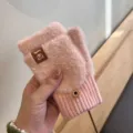 Guanti Mezzo Dito Peluche Rosa Inverno Simpatico Orso Morbido Moffole Donna Caldi - Copertura a Scatto Orso Visone / Rosa